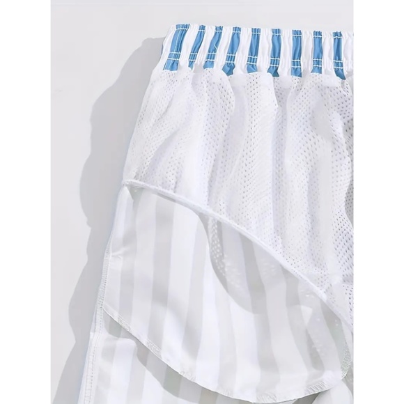 BNWT Isabelle LaRue Men's Blue and White Stripe Swim Shorts - Picture 9 of 9
